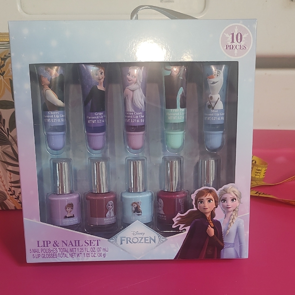 Disney Frozen Lip and Nail Set with Blue and Purple Shades New